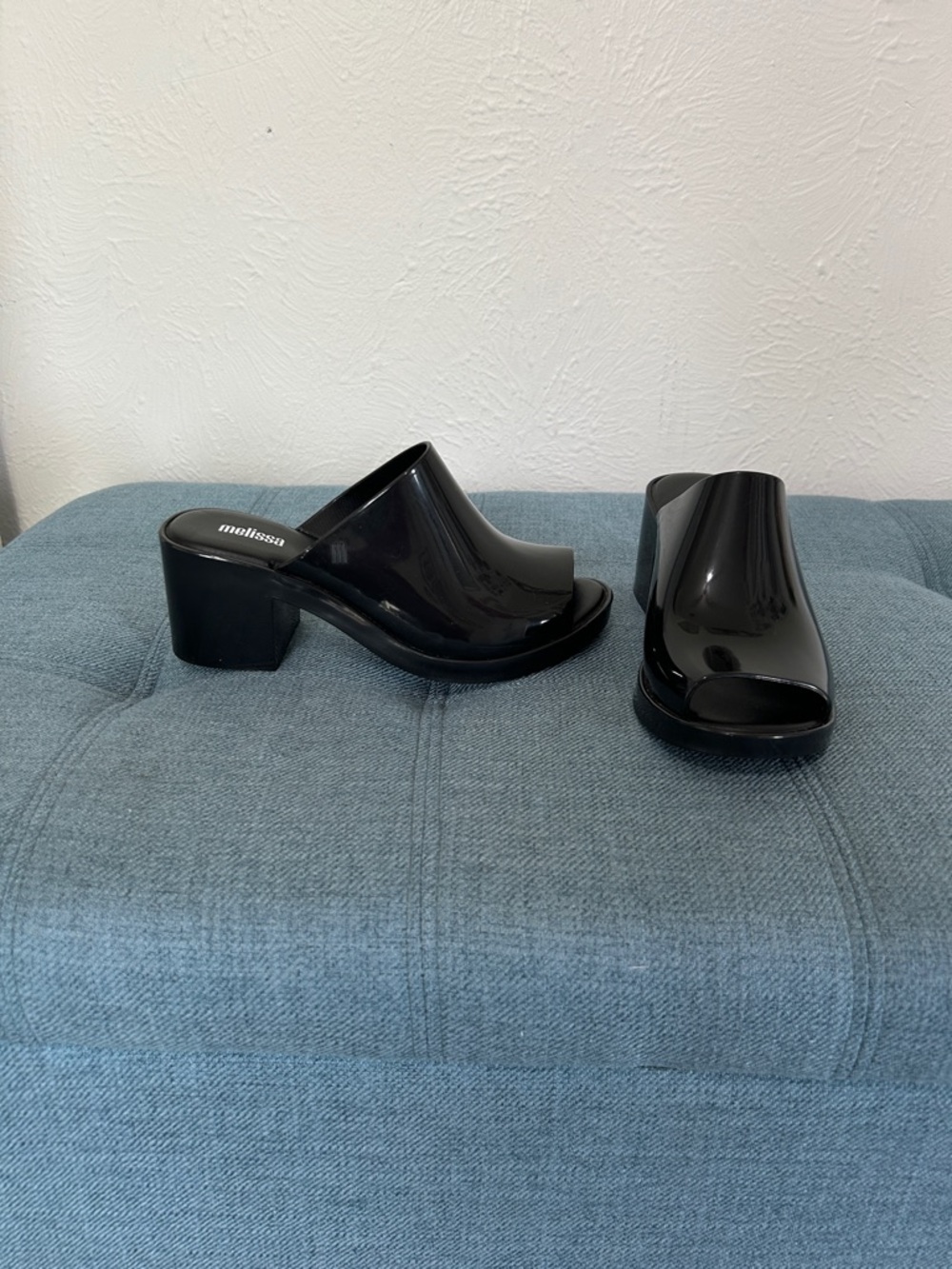 Melissa Black Patent Open-Toe Block Heel Mules size 6